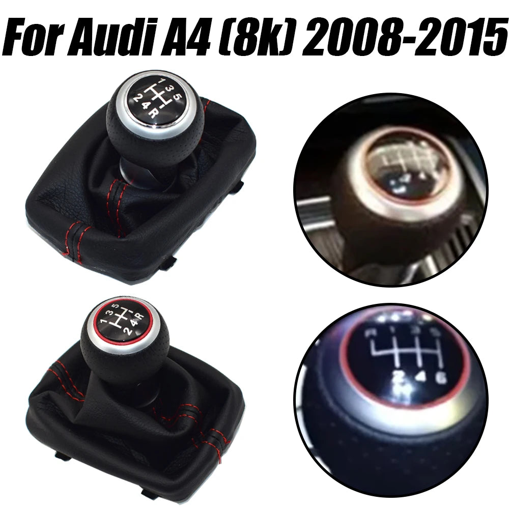 Fit For Audi A4 B6 B7 2000-2008 Manual 5 6 Speed Car Gear Shift Shifter Knob Lever Handle Head With Leather Dust-Proof Cover